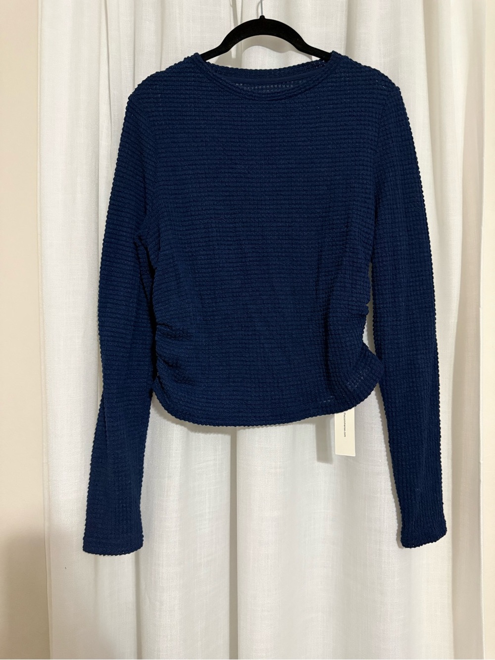 Commense Navy Textured Long Sleeve Crew Top